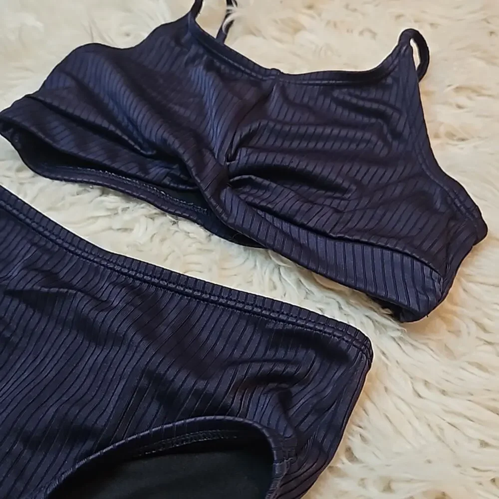 Old Navy Girls 2-Piece Ribbed Swimsuit Navy Blue Size S 6-7